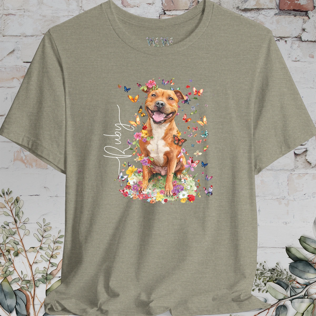 Staffordshire Terrier #5 Floral Personalized T shirt