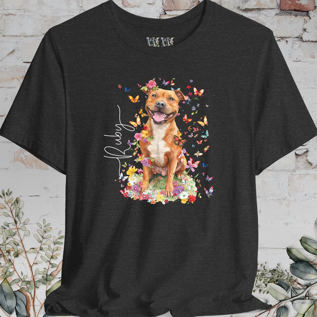 Staffordshire Terrier #5 Floral Personalized T shirt