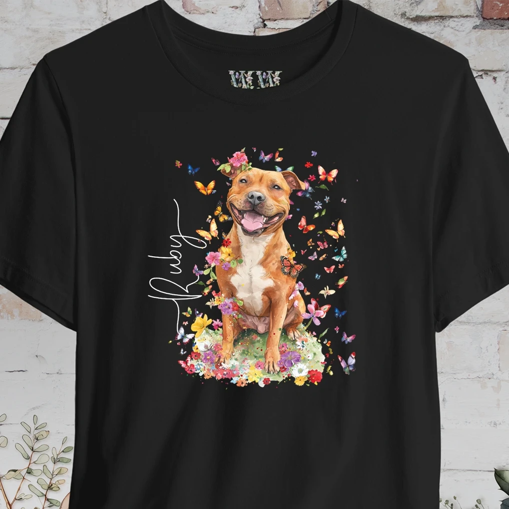 Staffordshire Terrier #5 Floral Personalized T shirt