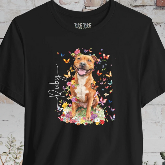 Staffordshire Terrier #5 Floral Personalized T shirt