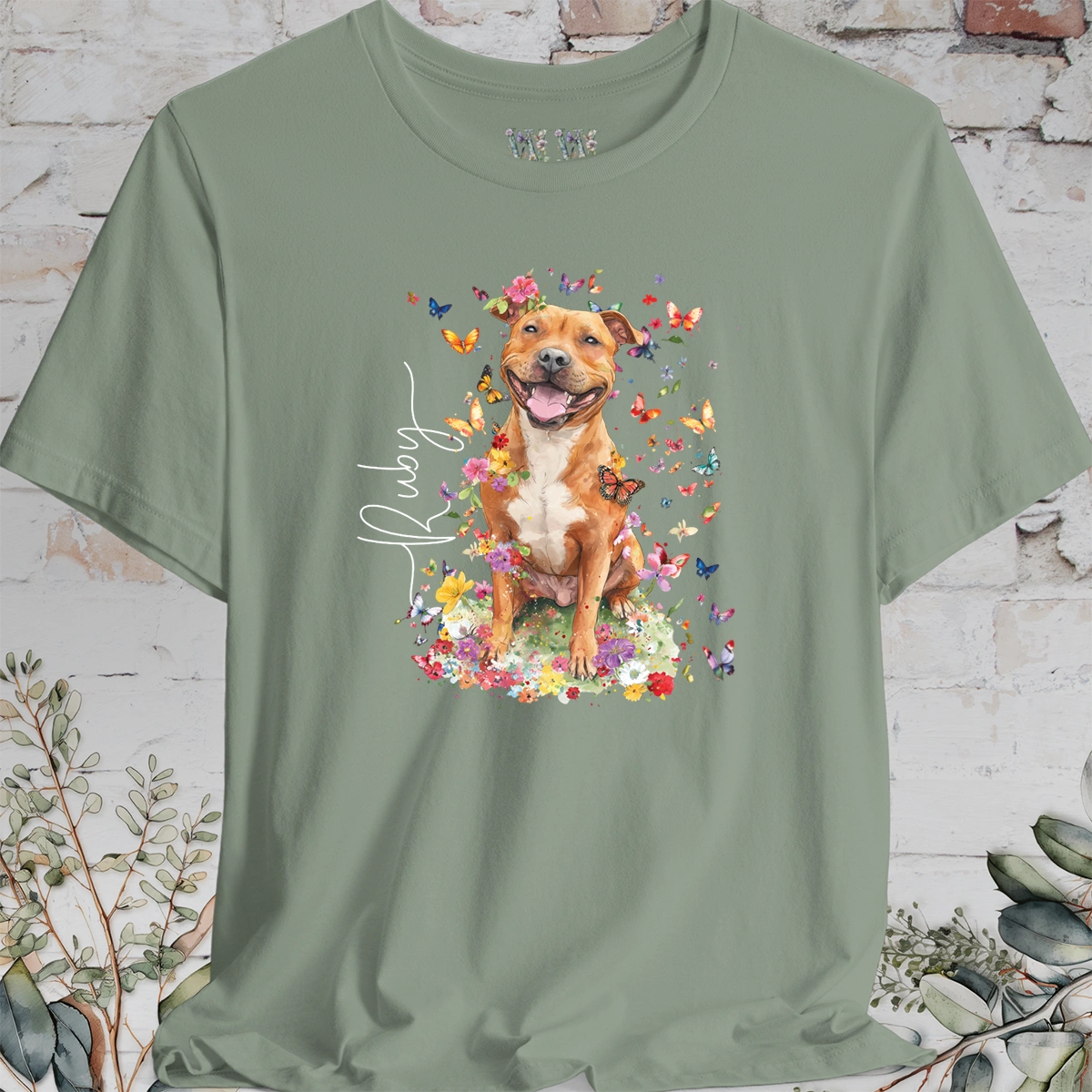 Staffordshire Terrier #5 Floral Personalized T shirt