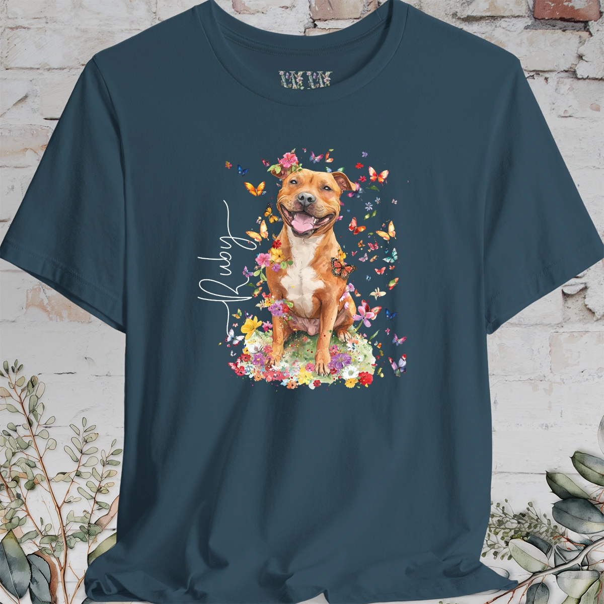 Staffordshire Terrier #5 Floral Personalized T shirt