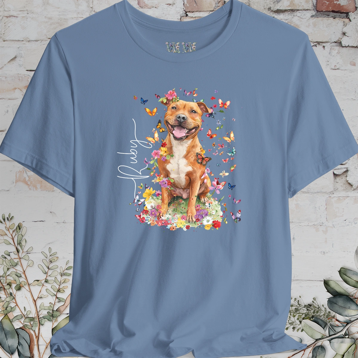 Staffordshire Terrier #5 Floral Personalized T shirt
