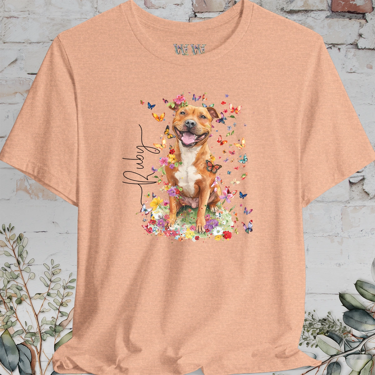 Staffordshire Terrier #5 Floral Personalized T shirt