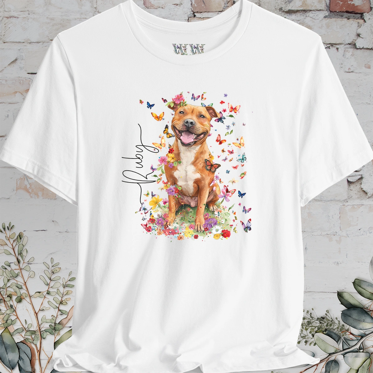 Staffordshire Terrier #5 Floral Personalized T shirt
