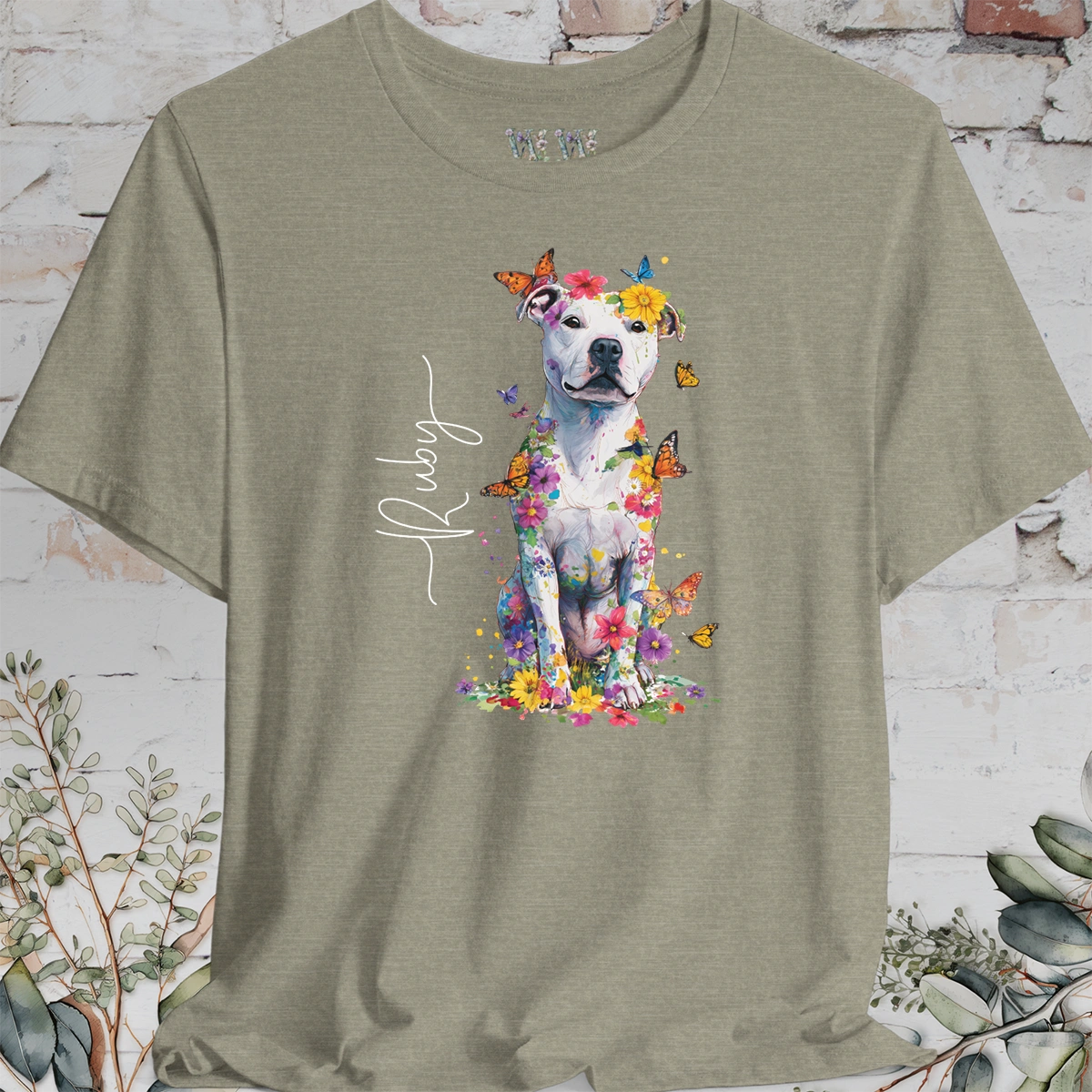 Staffordshire Terrier #2 Floral Personalized T shirt