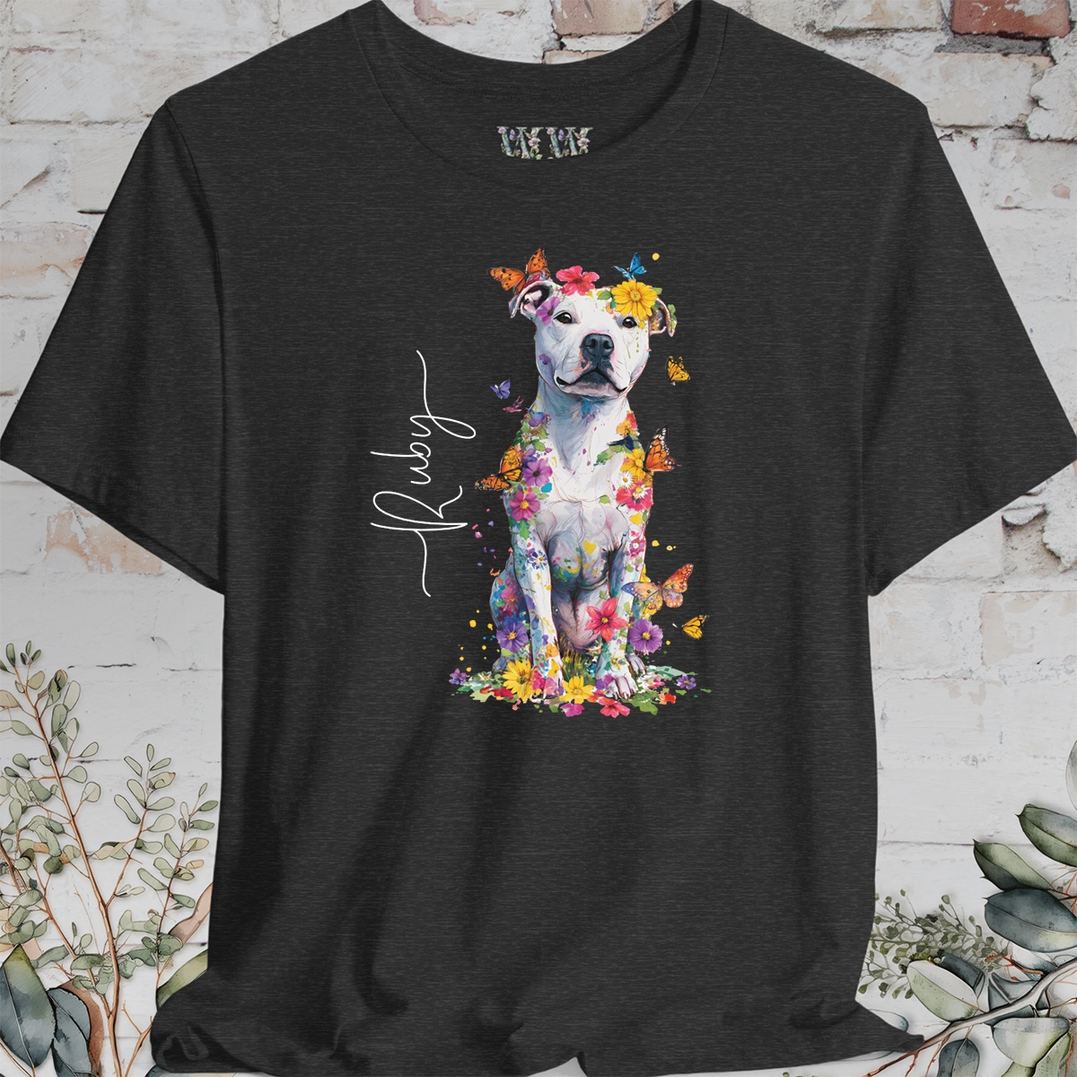 Staffordshire Terrier #2 Floral Personalized T shirt