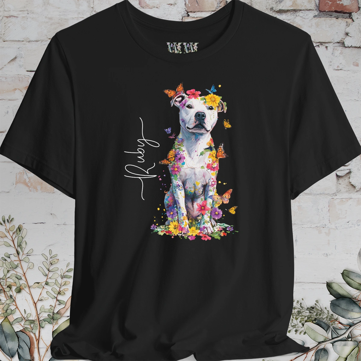 Staffordshire Terrier #2 Floral Personalized T shirt