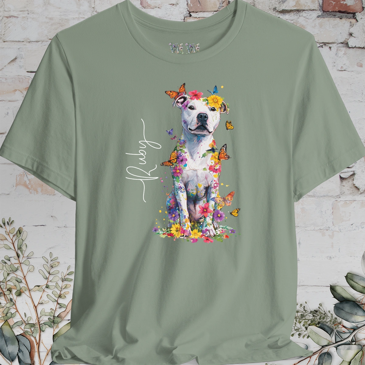 Staffordshire Terrier #2 Floral Personalized T shirt