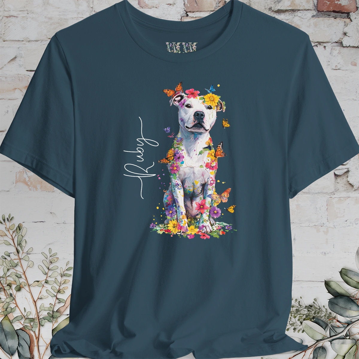 Staffordshire Terrier #2 Floral Personalized T shirt