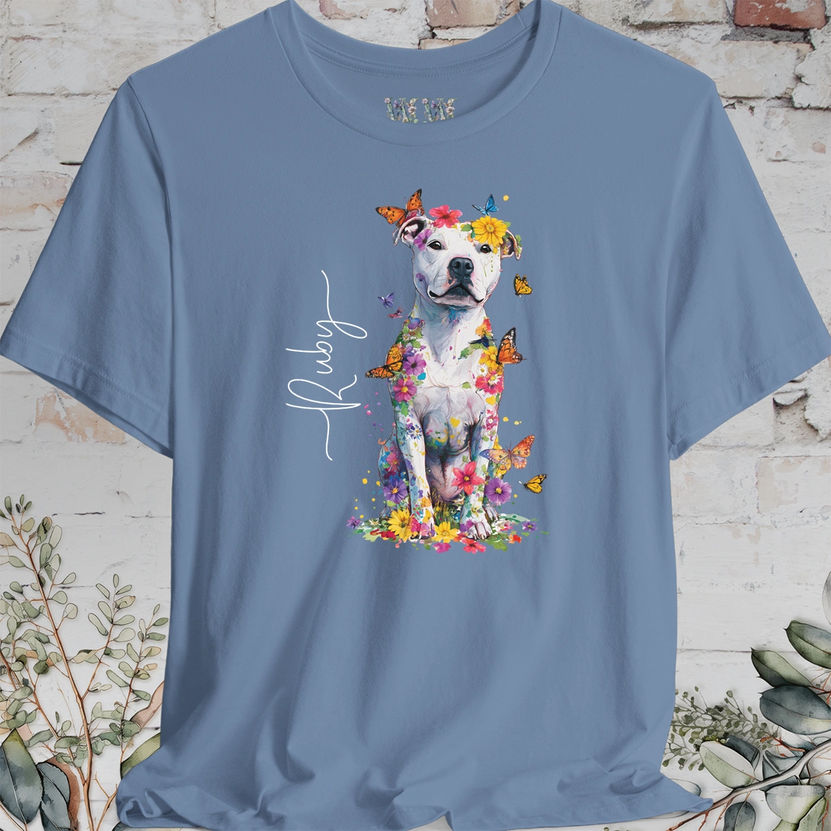 Staffordshire Terrier #2 Floral Personalized T shirt