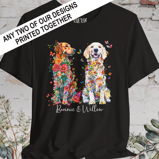 DUO floral personalised T Shirt. Choose two of our designs.