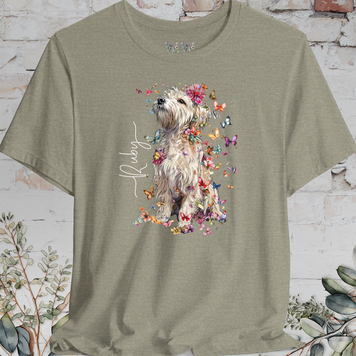 Terrier floral butterfly personalised unisex T-Shirt
