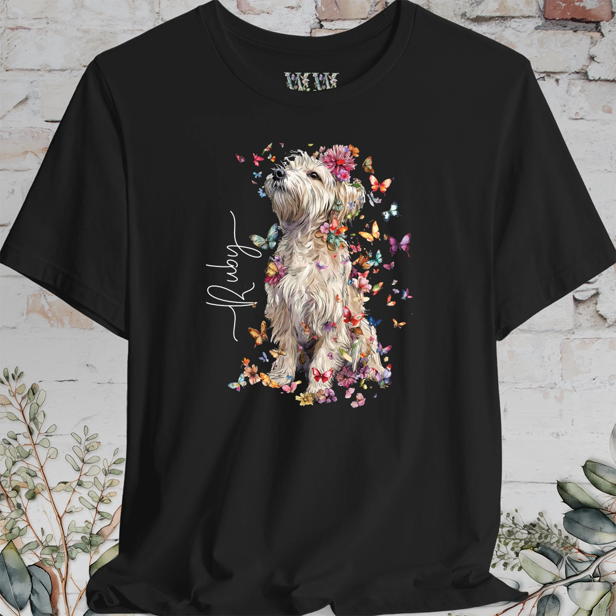 Terrier floral butterfly personalised unisex T-Shirt