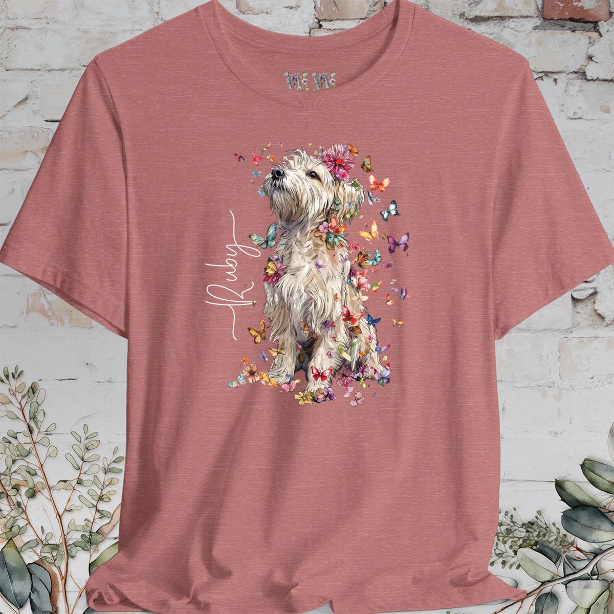 Terrier floral butterfly personalised unisex T-Shirt