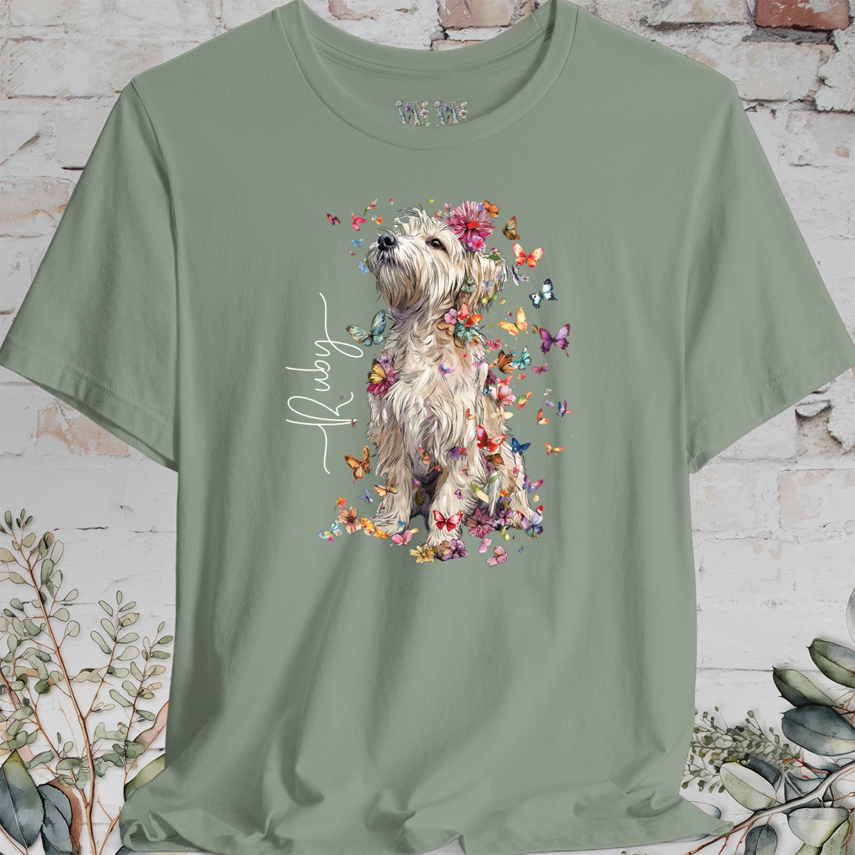 Terrier floral butterfly personalised unisex T-Shirt