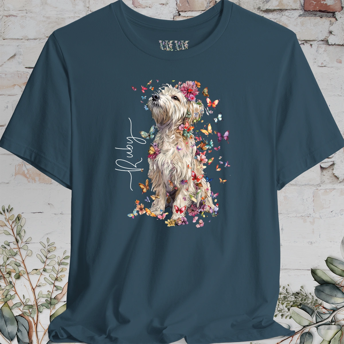 Terrier floral butterfly personalised unisex T-Shirt