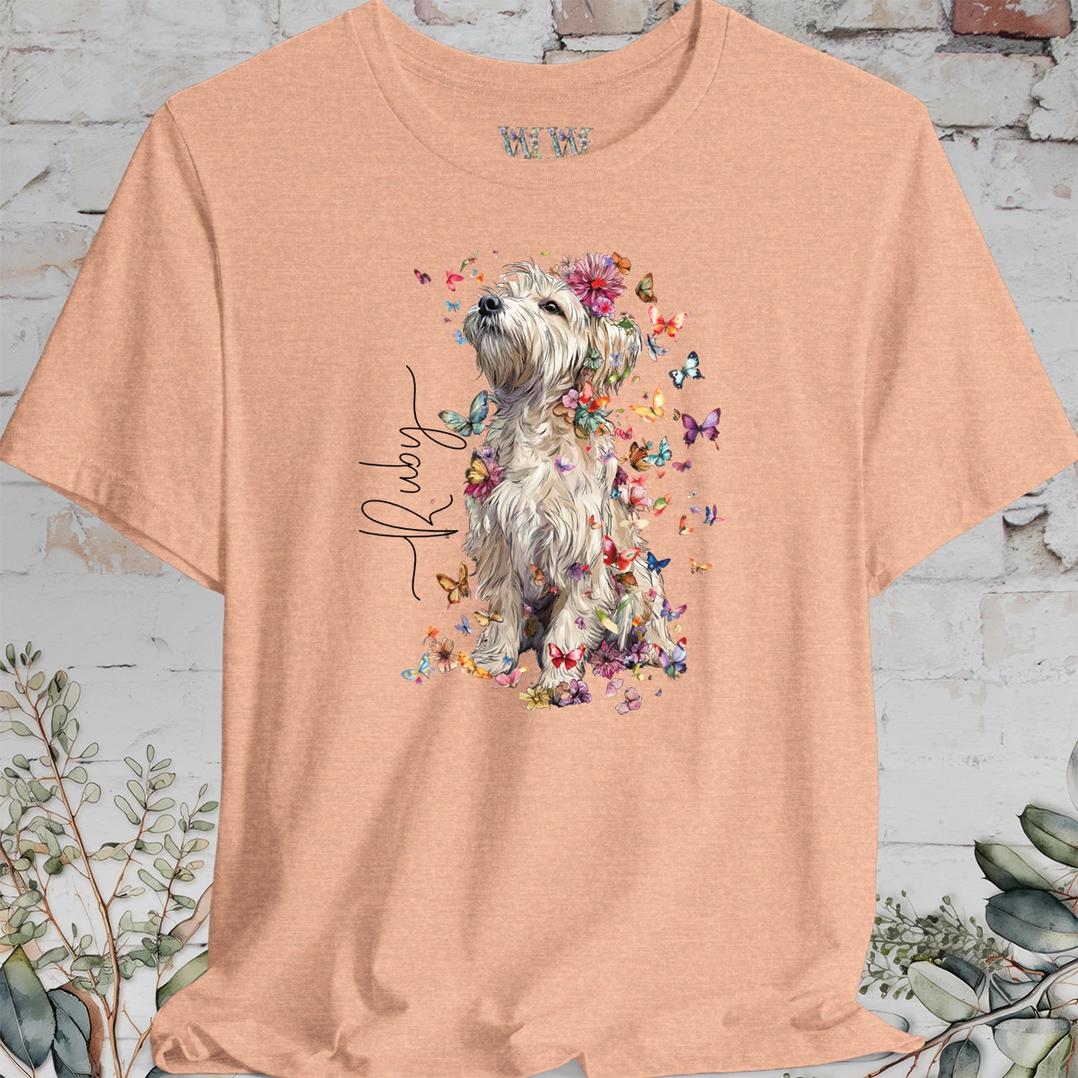 Terrier floral butterfly personalised unisex T-Shirt
