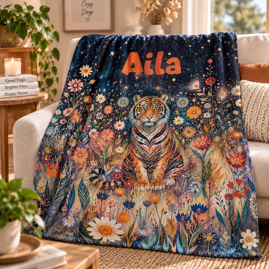 Tiger Starry Night, Personalised Soft Polyester Blanket