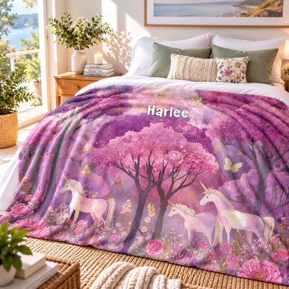 Unicorns Enchanted Forest, Personalised Meadow Blanket