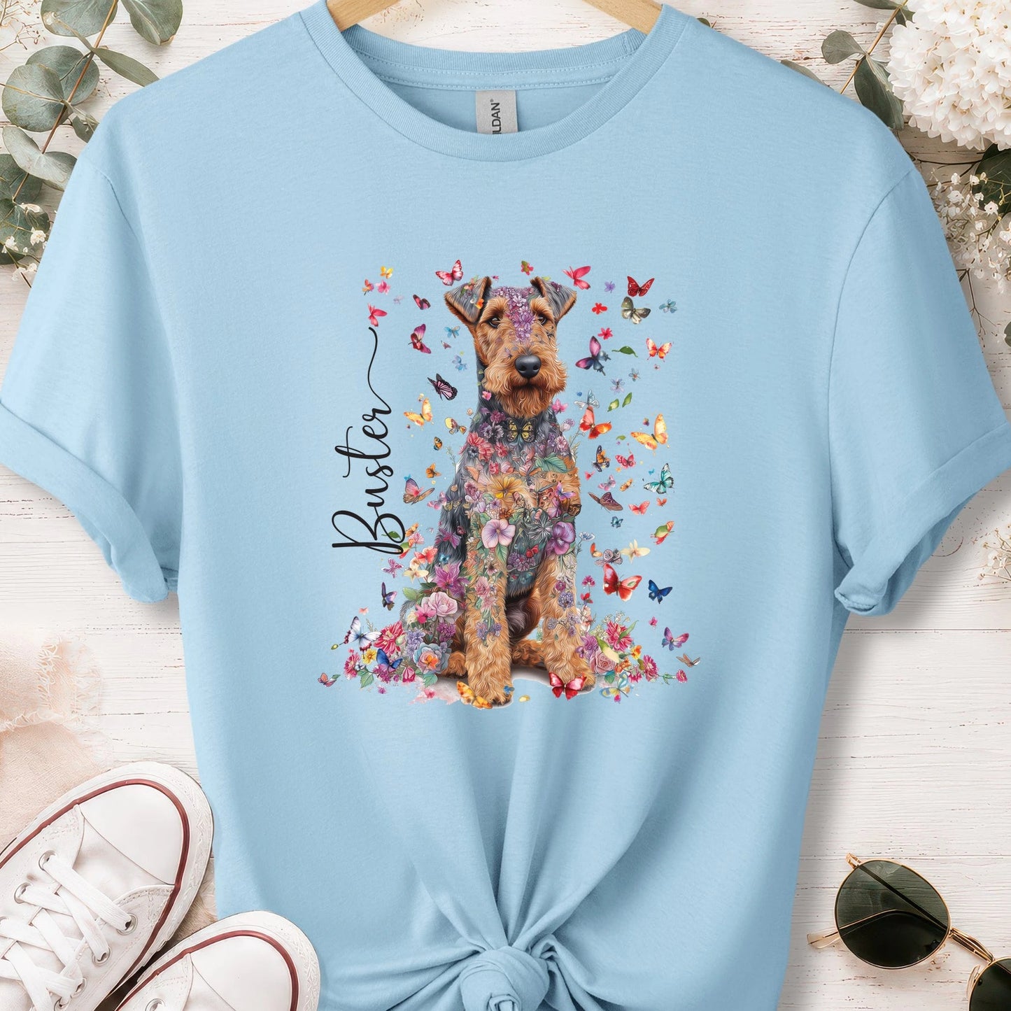 Welsh Terrier #1 Floral personalised unisex T shirt