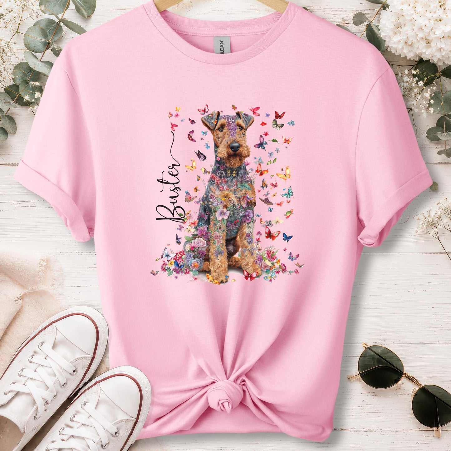 Welsh Terrier #1 Floral personalised unisex T shirt