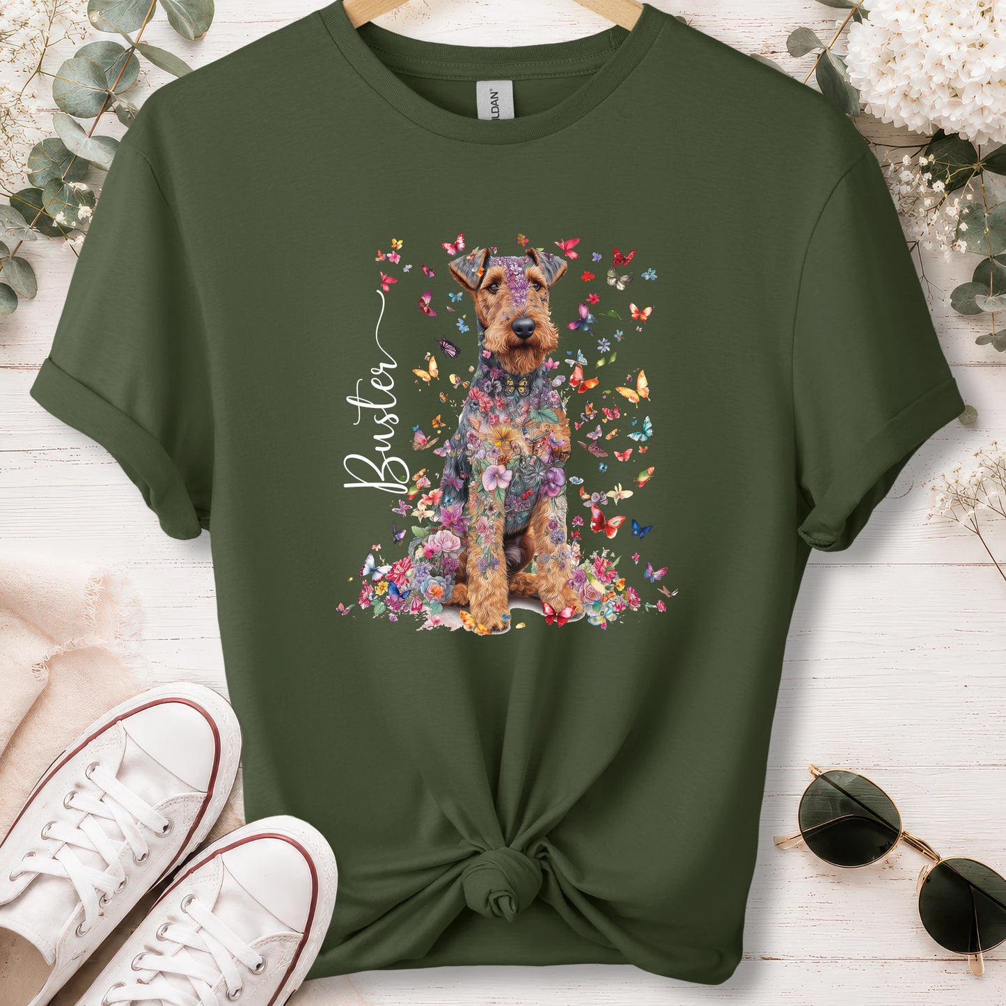 Welsh Terrier #1 Floral personalised unisex T shirt