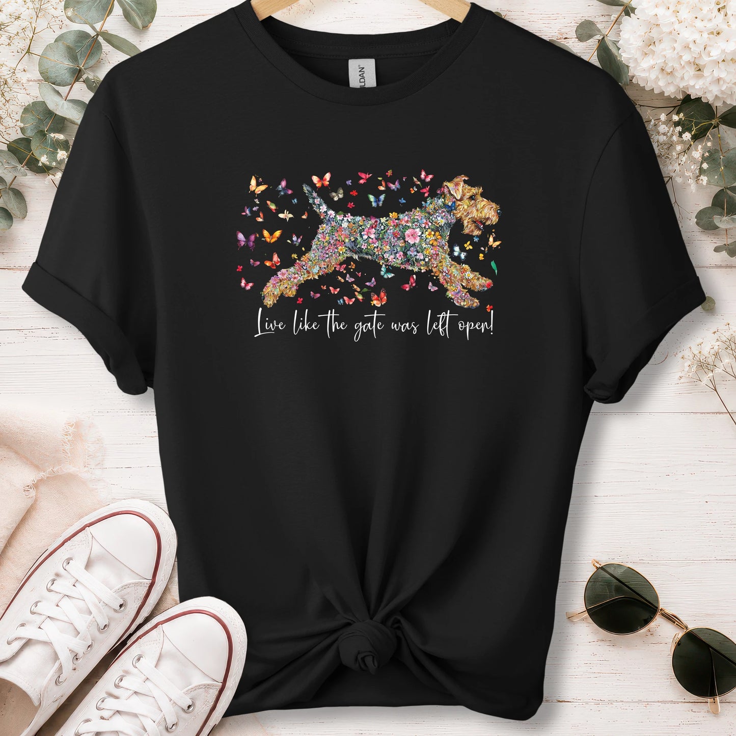 Welsh Terrier #1 Live like the gate was left open, unisex T shirt