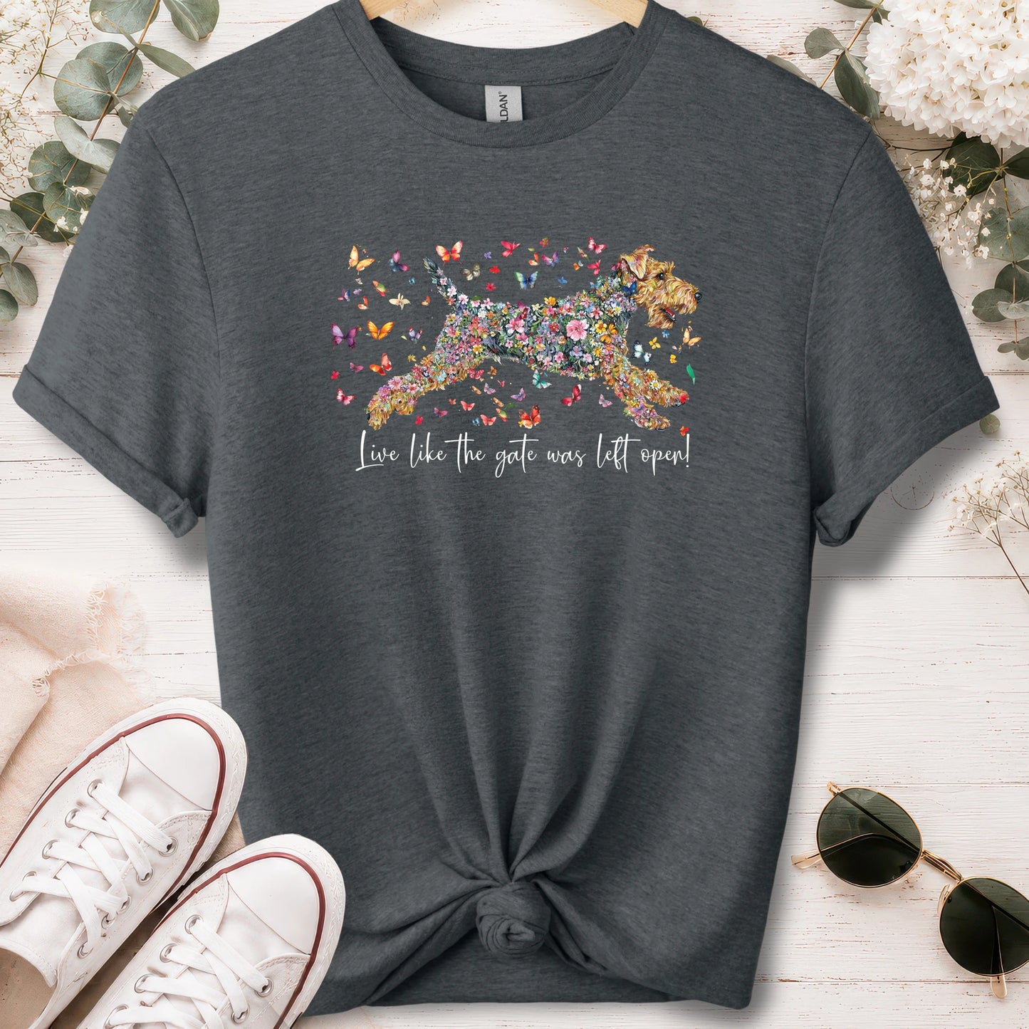 Welsh Terrier #1 Live like the gate was left open, unisex T shirt