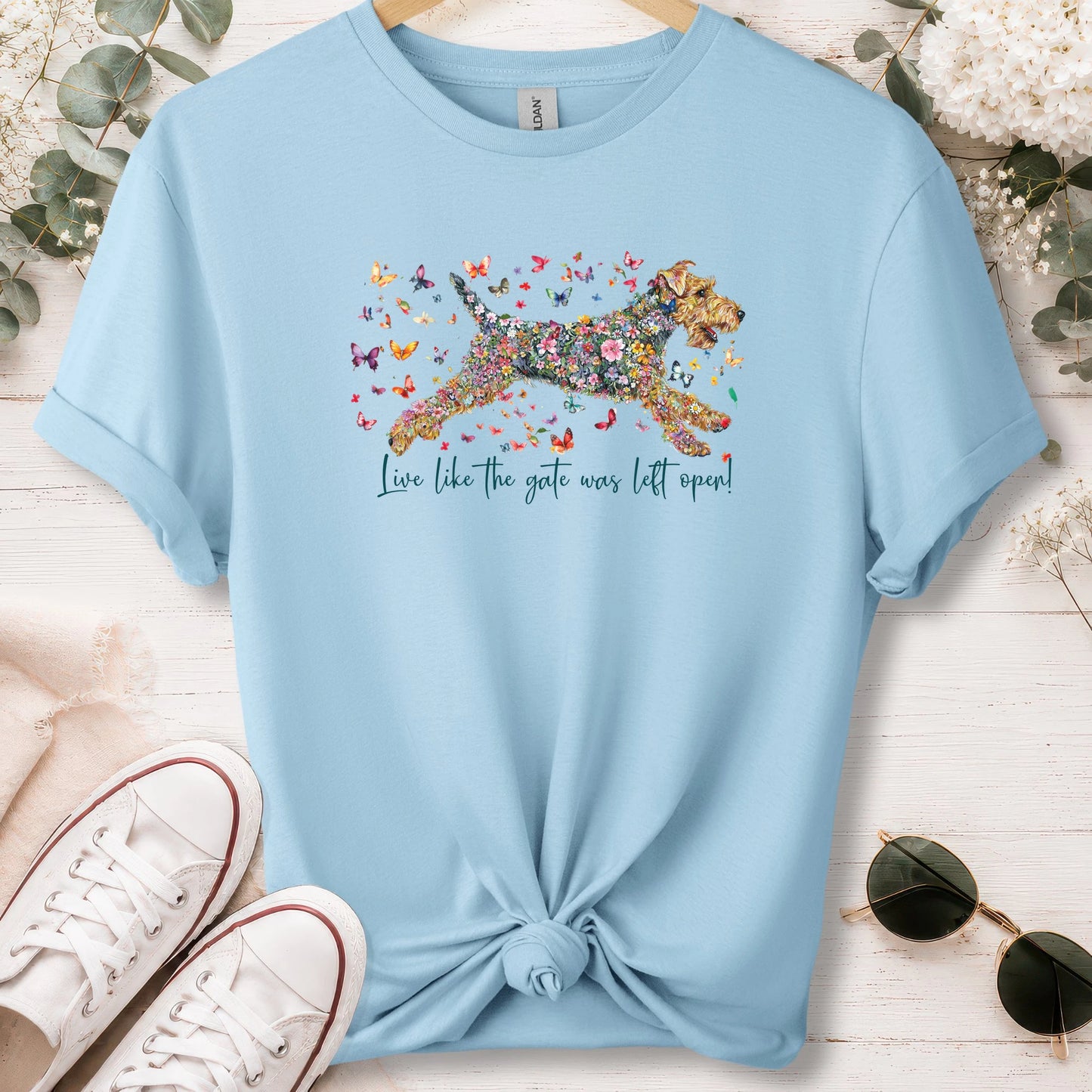 Welsh Terrier #1 Live like the gate was left open, unisex T shirt