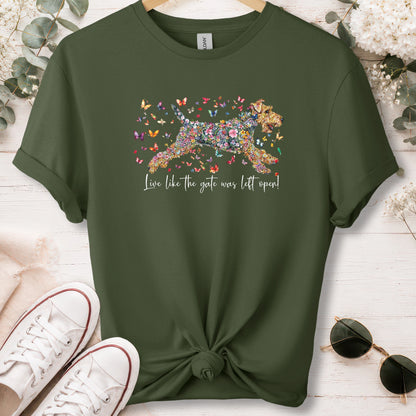 Welsh Terrier #1 Live like the gate was left open, unisex T shirt