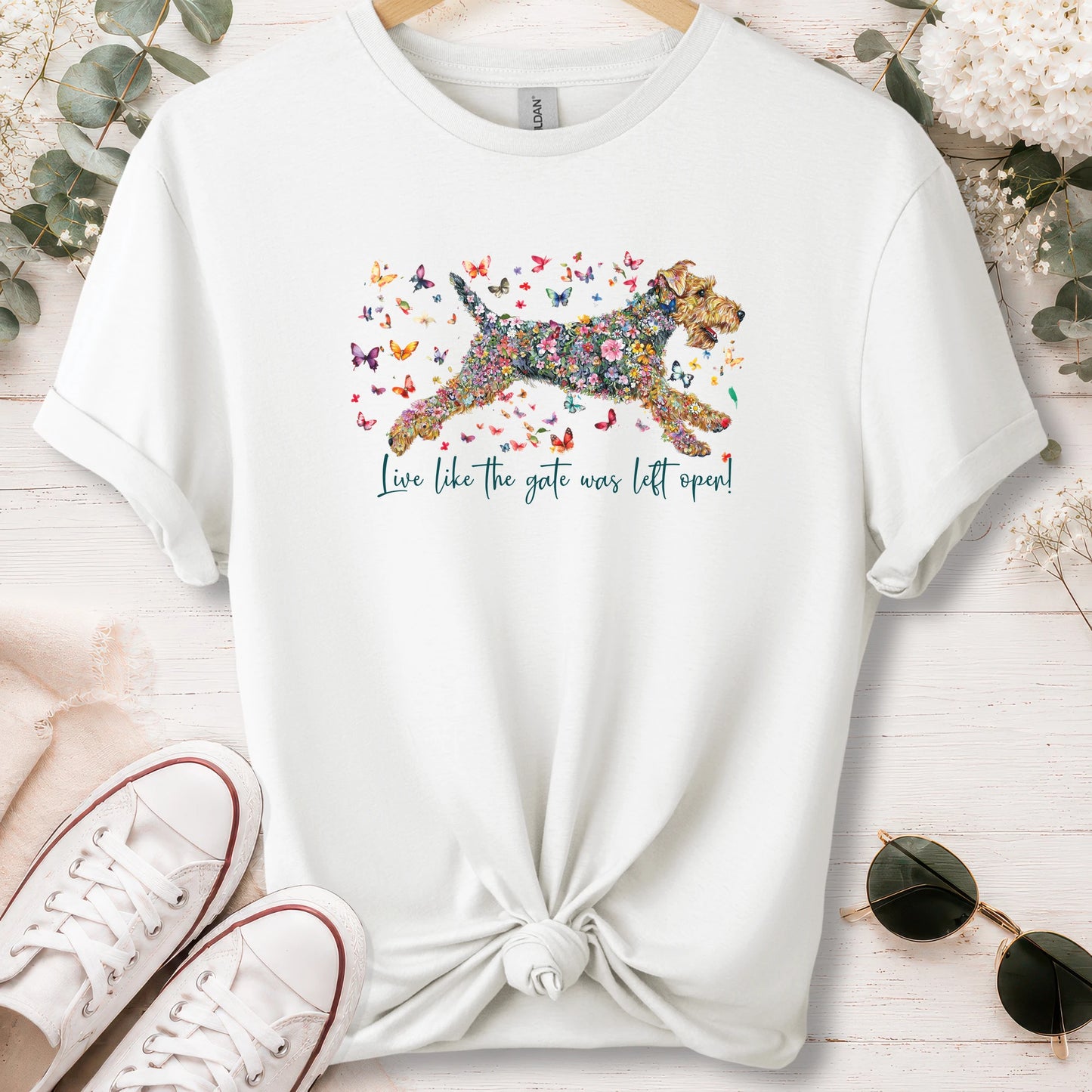 Welsh Terrier #1 Live like the gate was left open, unisex T shirt