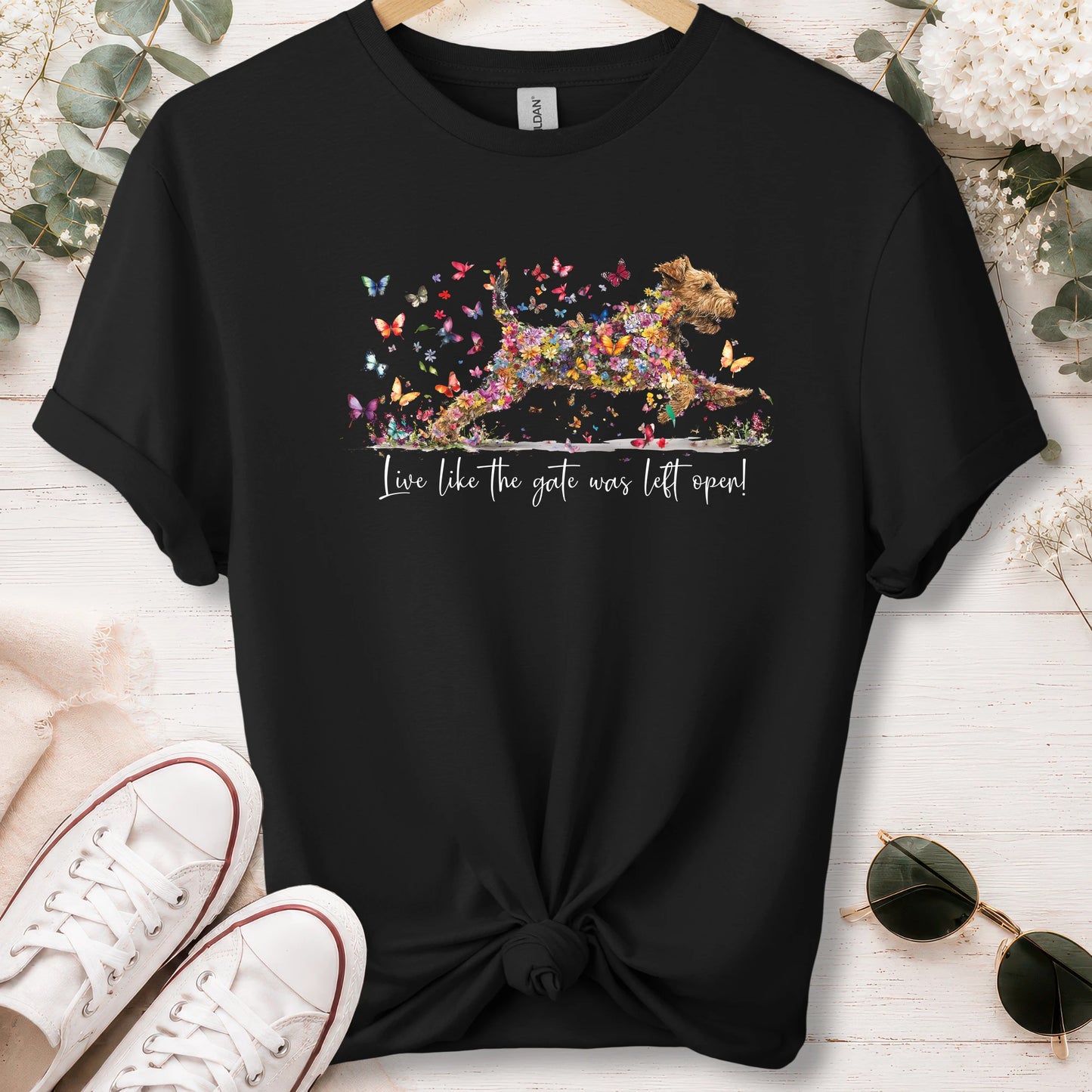 Welsh Terrier #2 Live like the gate was left open, unisex T shirt