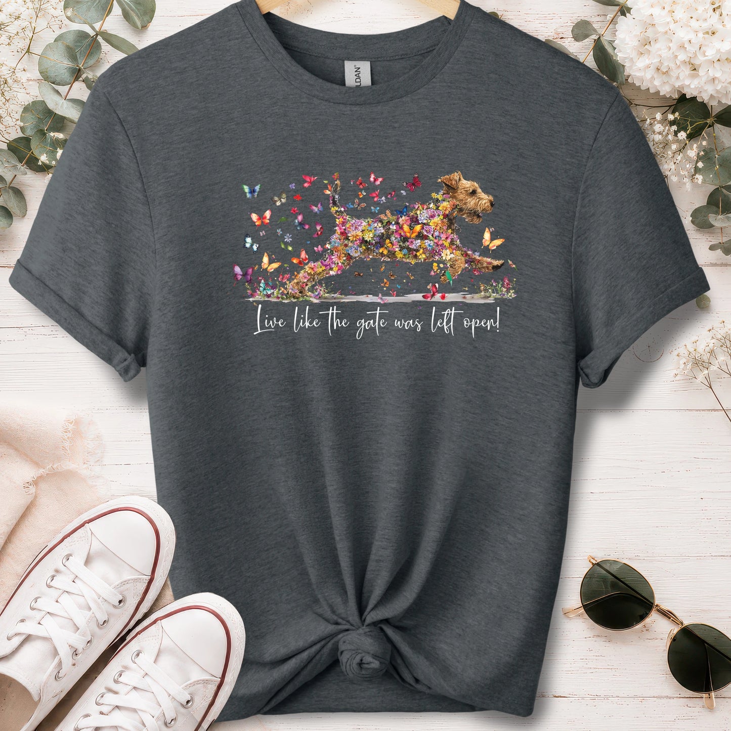 Welsh Terrier #2 Live like the gate was left open, unisex T shirt