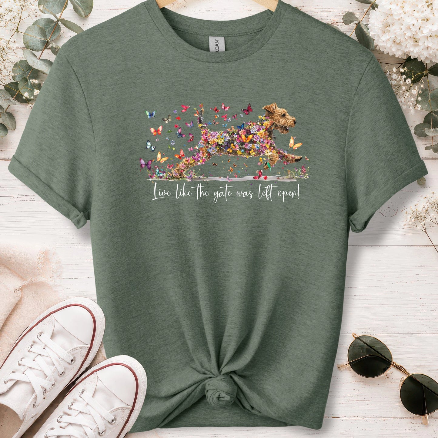 Welsh Terrier #2 Live like the gate was left open, unisex T shirt
