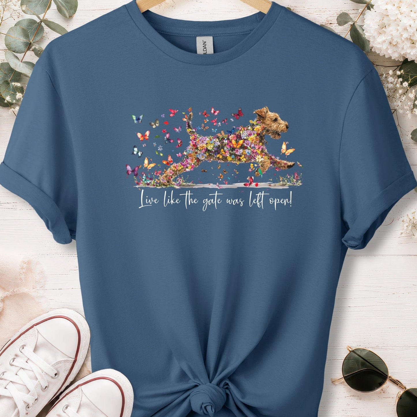 Welsh Terrier #2 Live like the gate was left open, unisex T shirt