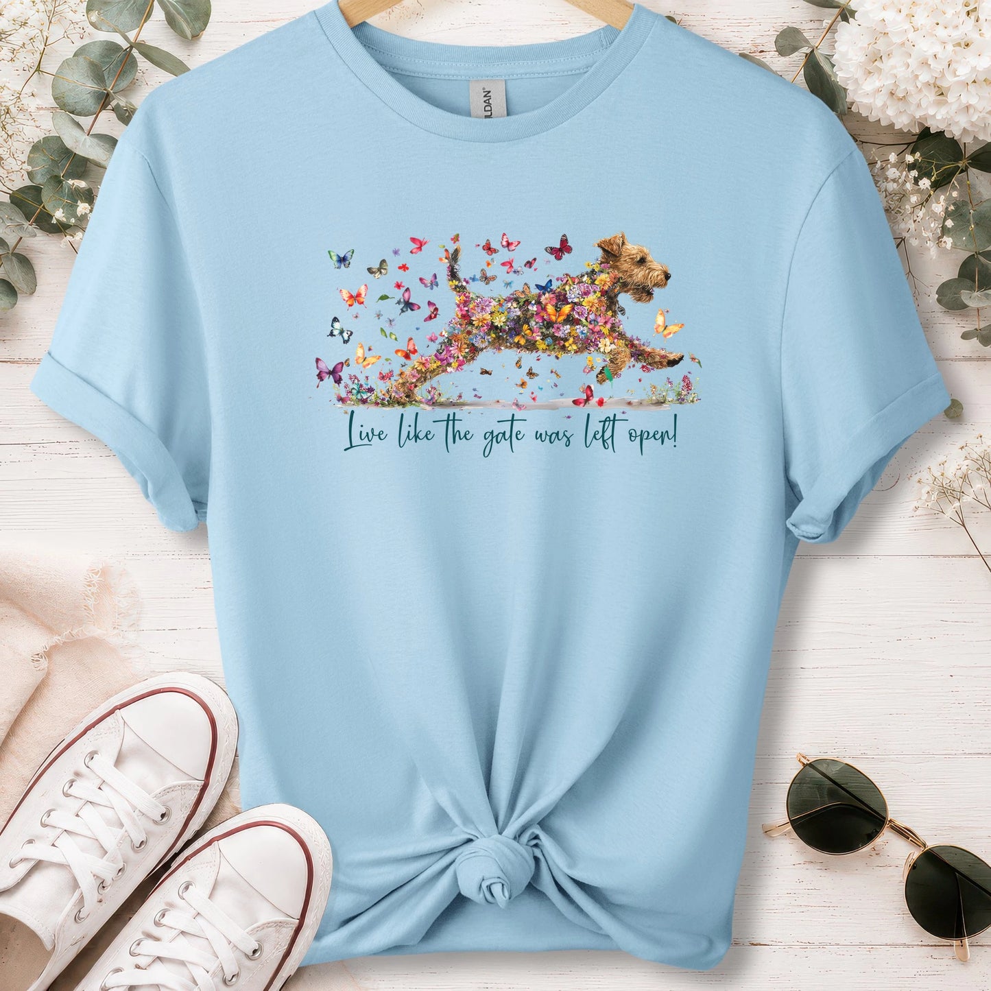 Welsh Terrier #2 Live like the gate was left open, unisex T shirt
