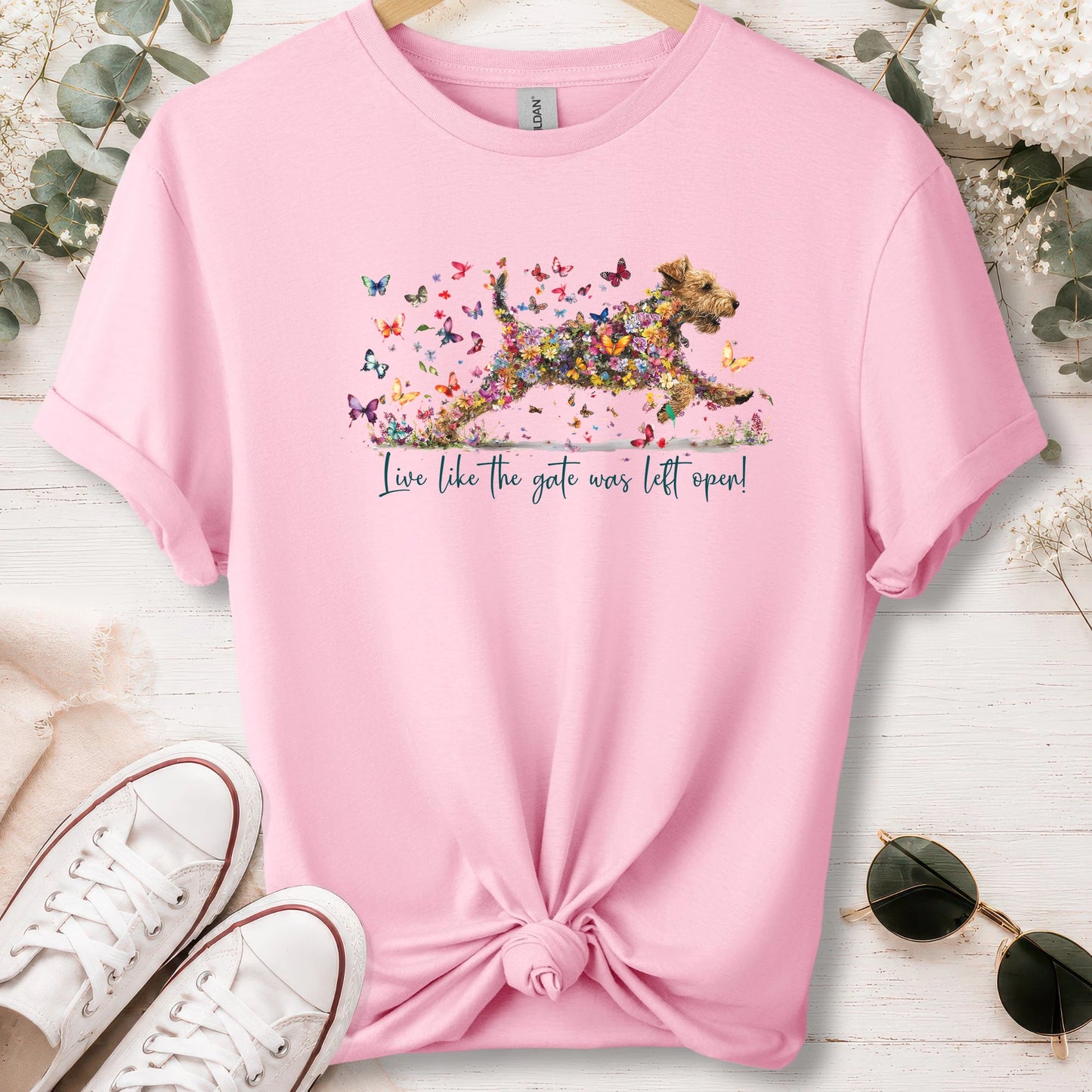 Welsh Terrier #2 Live like the gate was left open, unisex T shirt