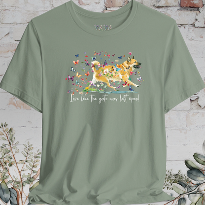 Wheaten Buhund 'Live like the gate was left open' T shirt