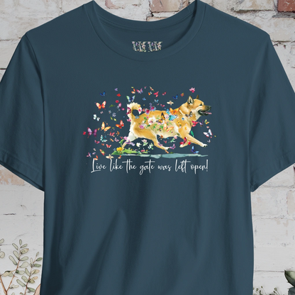 Wheaten Buhund 'Live like the gate was left open' T shirt