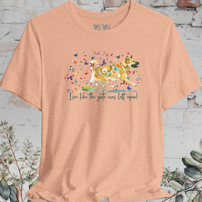 Wheaten Buhund 'Live like the gate was left open' T shirt