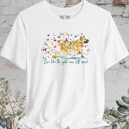Wheaten Buhund 'Live like the gate was left open' T shirt