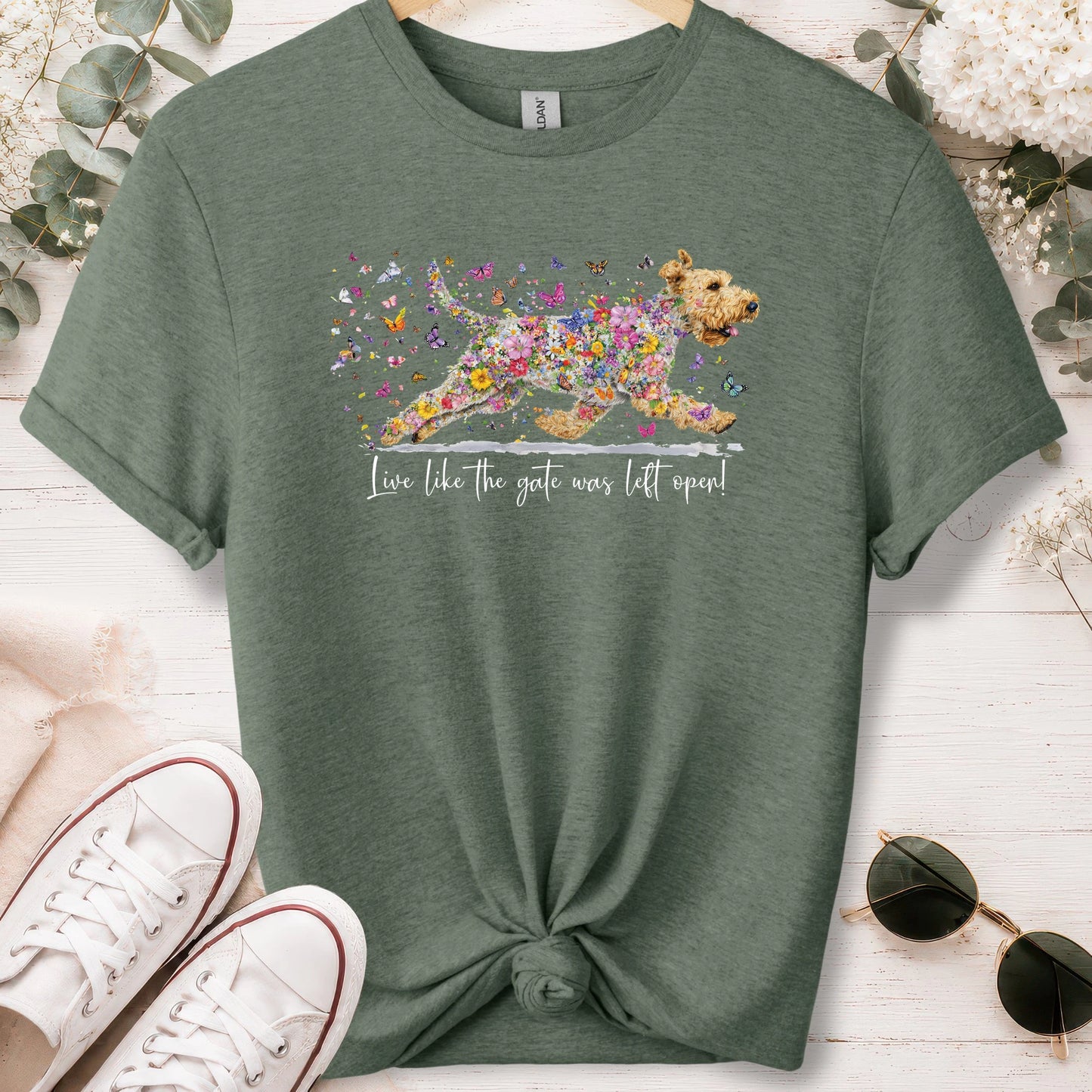 Wheaten Terrier,  Live like the gate was left open, unisex T shirt