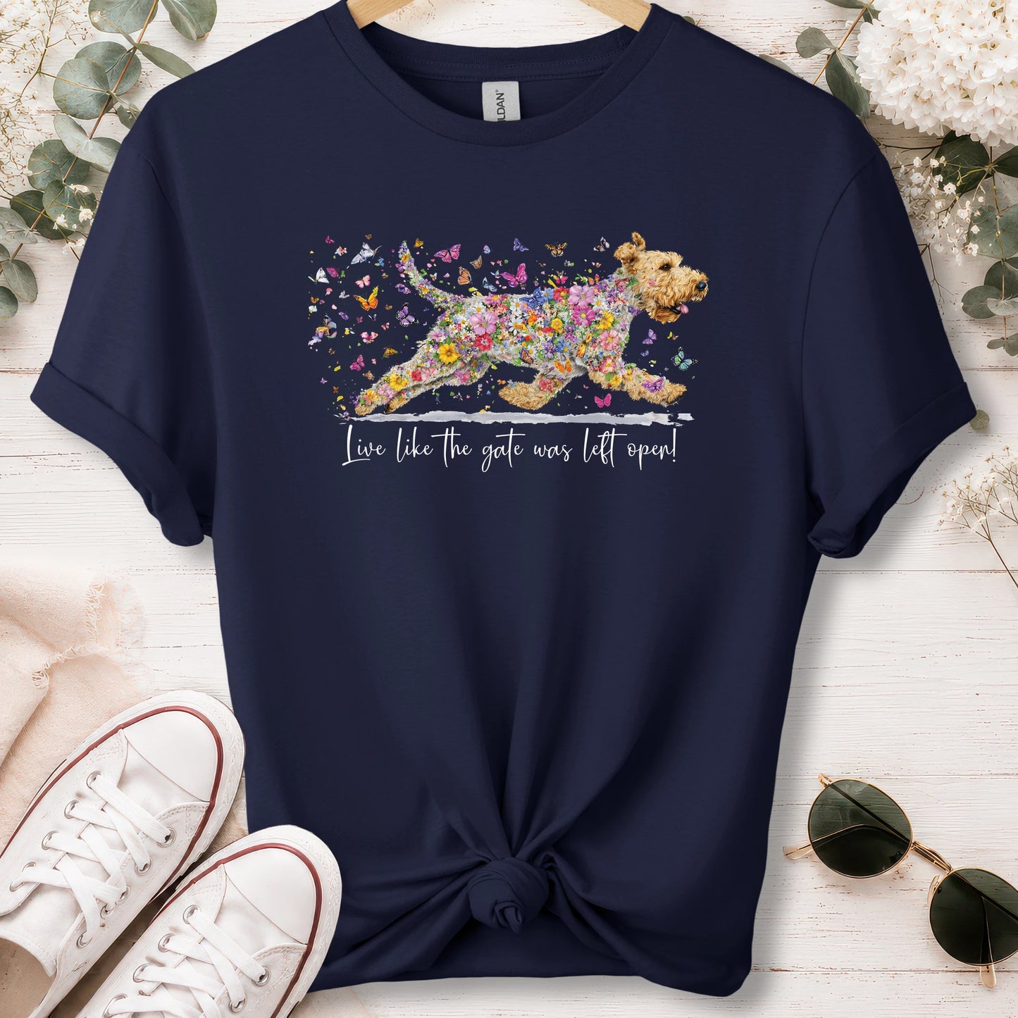 Wheaten Terrier,  Live like the gate was left open, unisex T shirt