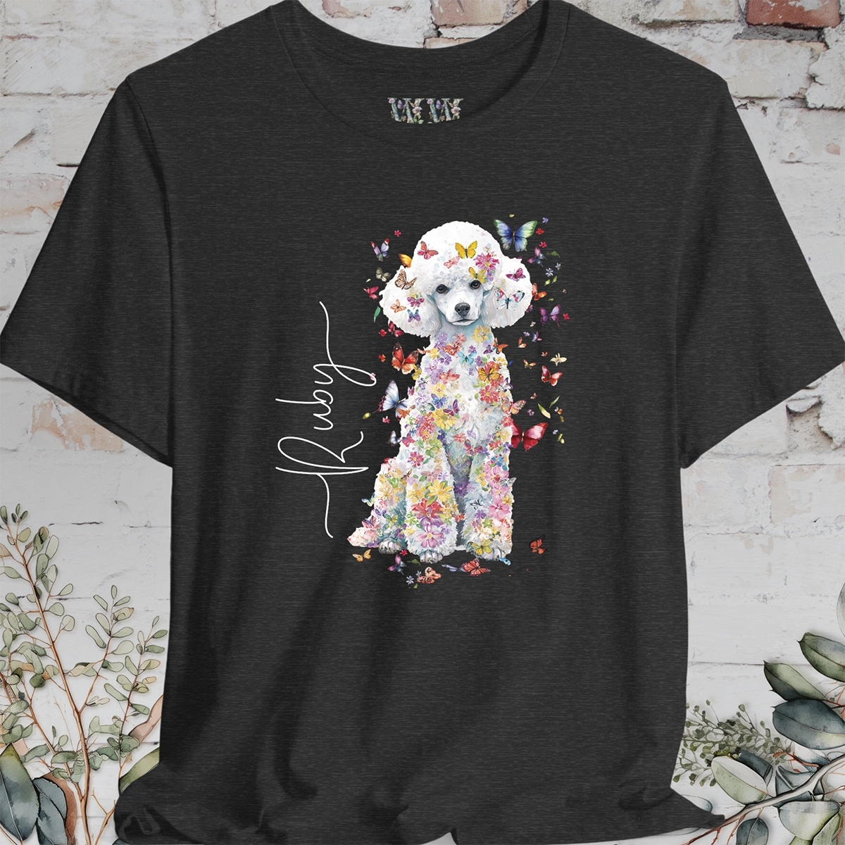 White Miniature Poodle Floral Personalized T shirt