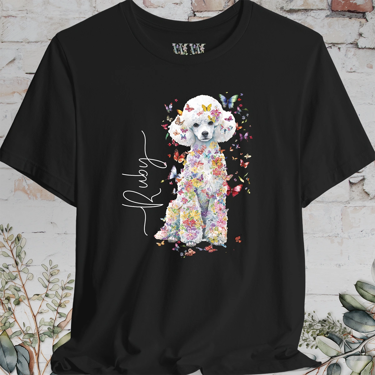 White Miniature Poodle Floral Personalized T shirt