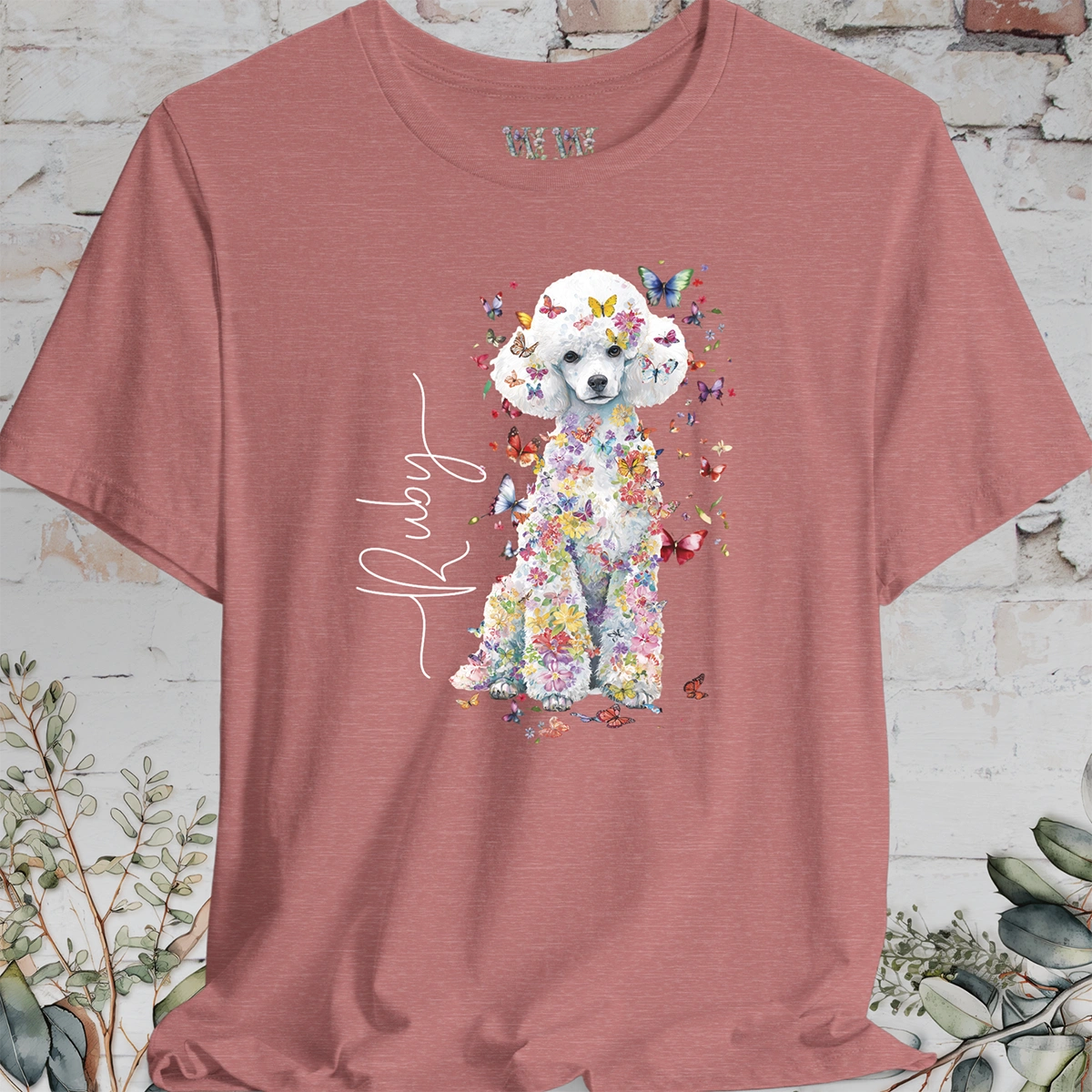 White Miniature Poodle Floral Personalized T shirt