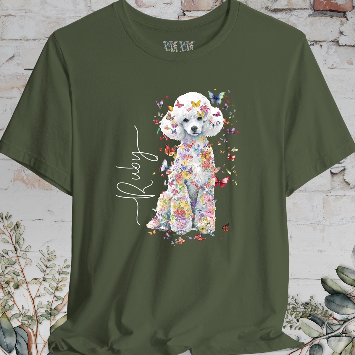 White Miniature Poodle Floral Personalized T shirt