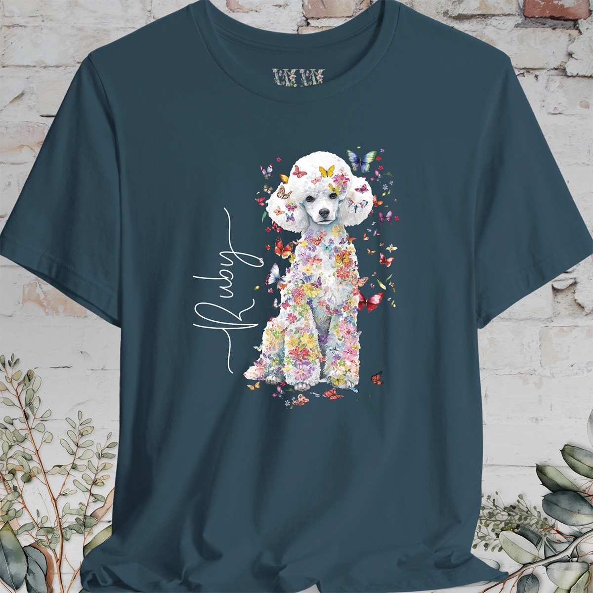 White Miniature Poodle Floral Personalized T shirt