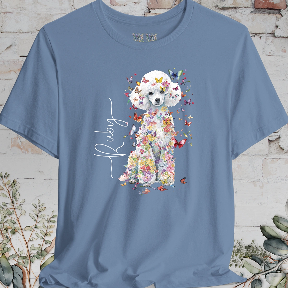 White Miniature Poodle Floral Personalized T shirt